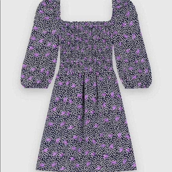 NWT Maje purple/black floral print linen dress M - Picture 1 of 6